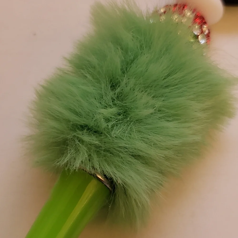 Handmade Fluffy Plush Christmas Holiday Grinch Beaded Silicone Focal Bead Pen